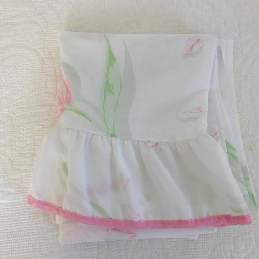 Vintage Full Flat Sheet Ruffle Hem Vintage Floral Cottage Shabby Chic‎